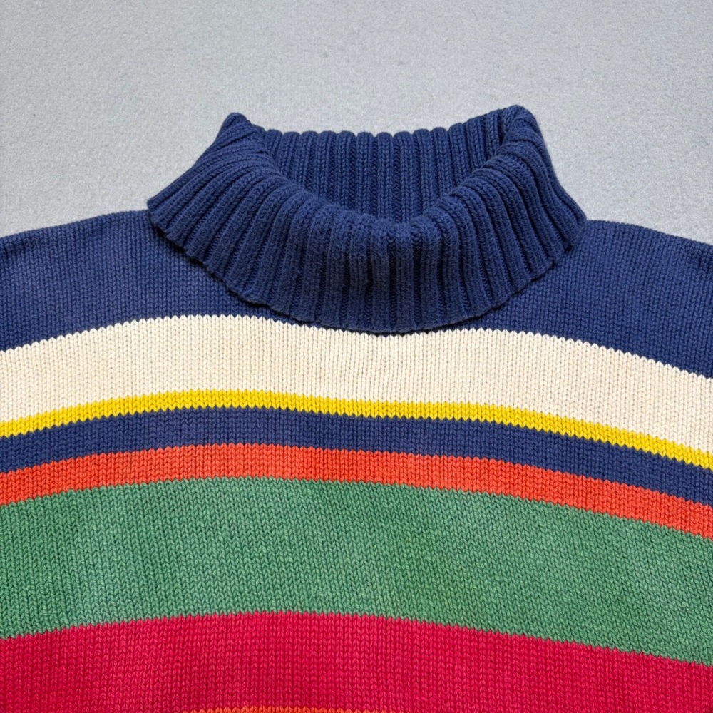 Polo Ralph Lauren Sweater Mens L Blue Multi Color Stripe Vintage Turtleneck Knit - Picture 2 of 11